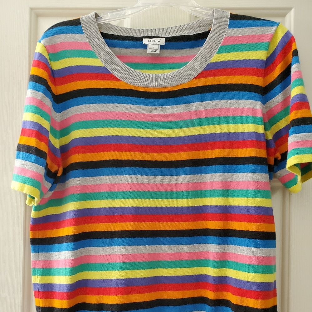 Rainbow Stripe Short Sleeve Sweater l
